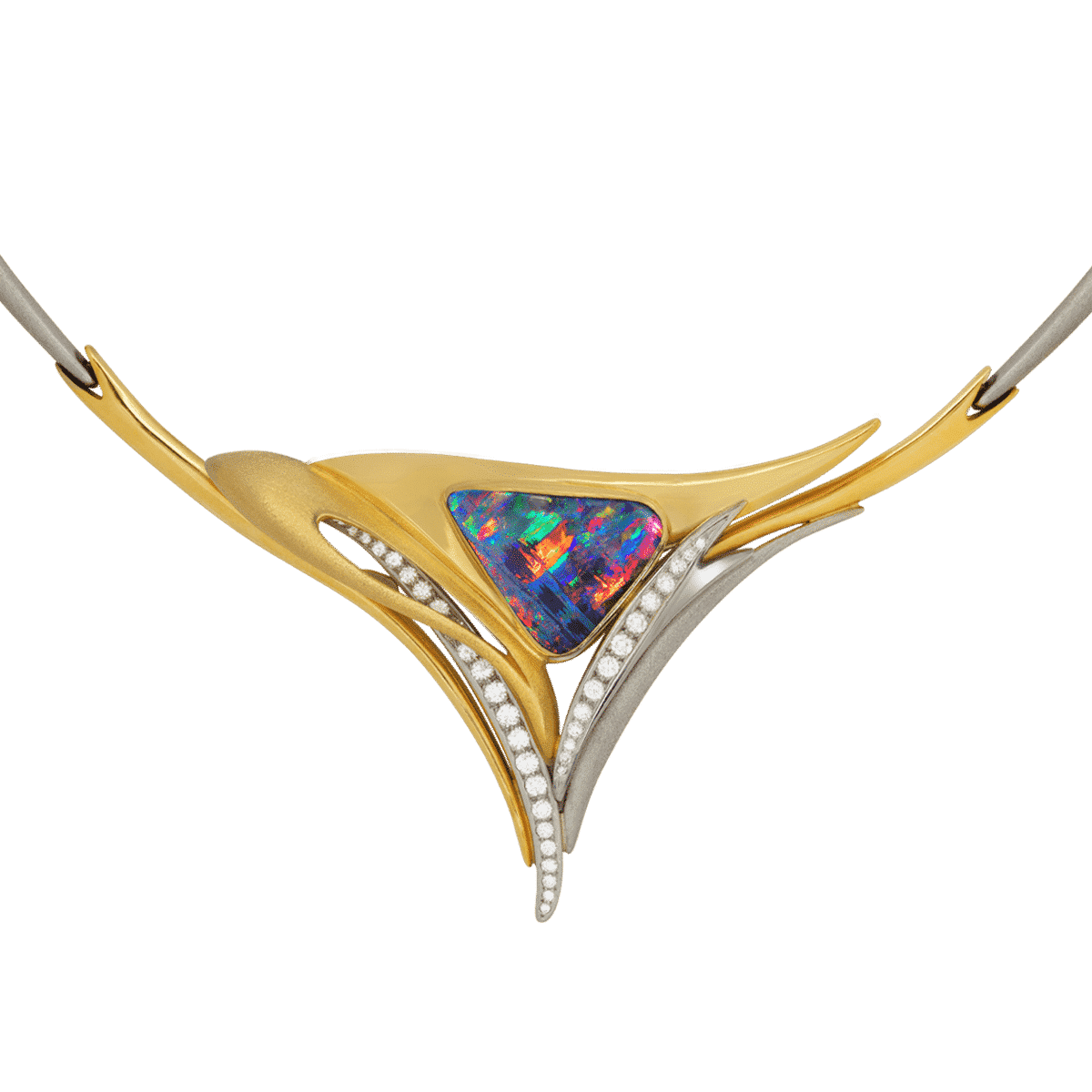 Harlequin Boulder Opal, Diamond, 18kt Gold & Platinum Necklace & Brooch ...